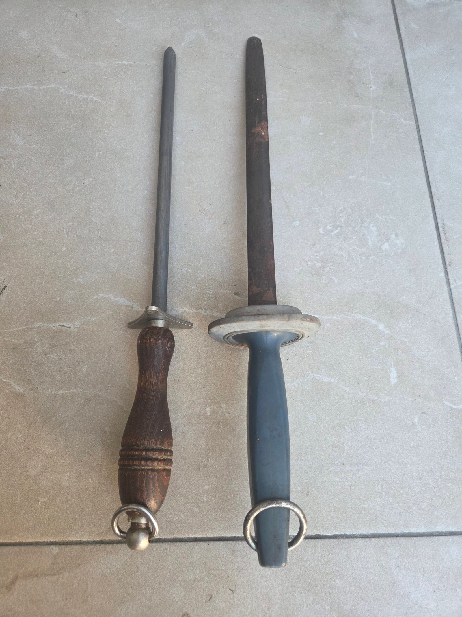Pair of Vintage Knife Sharpening Steels – Timber Handle & Butcher’s Steel - Image 2