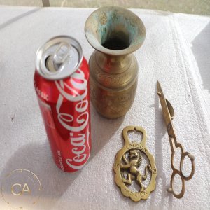 LOT 159 - Brass Vase, Candle Scissors, Bottle Opener