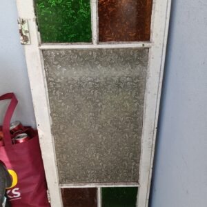 4 x Vintage Queenslander Leadlight/Coloured Glass Casement Sash – Green & Amber, Fern Pattern