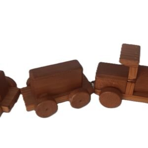 LOT 229 - Handmade Wooden Toy Train – Engine with Two Wagons