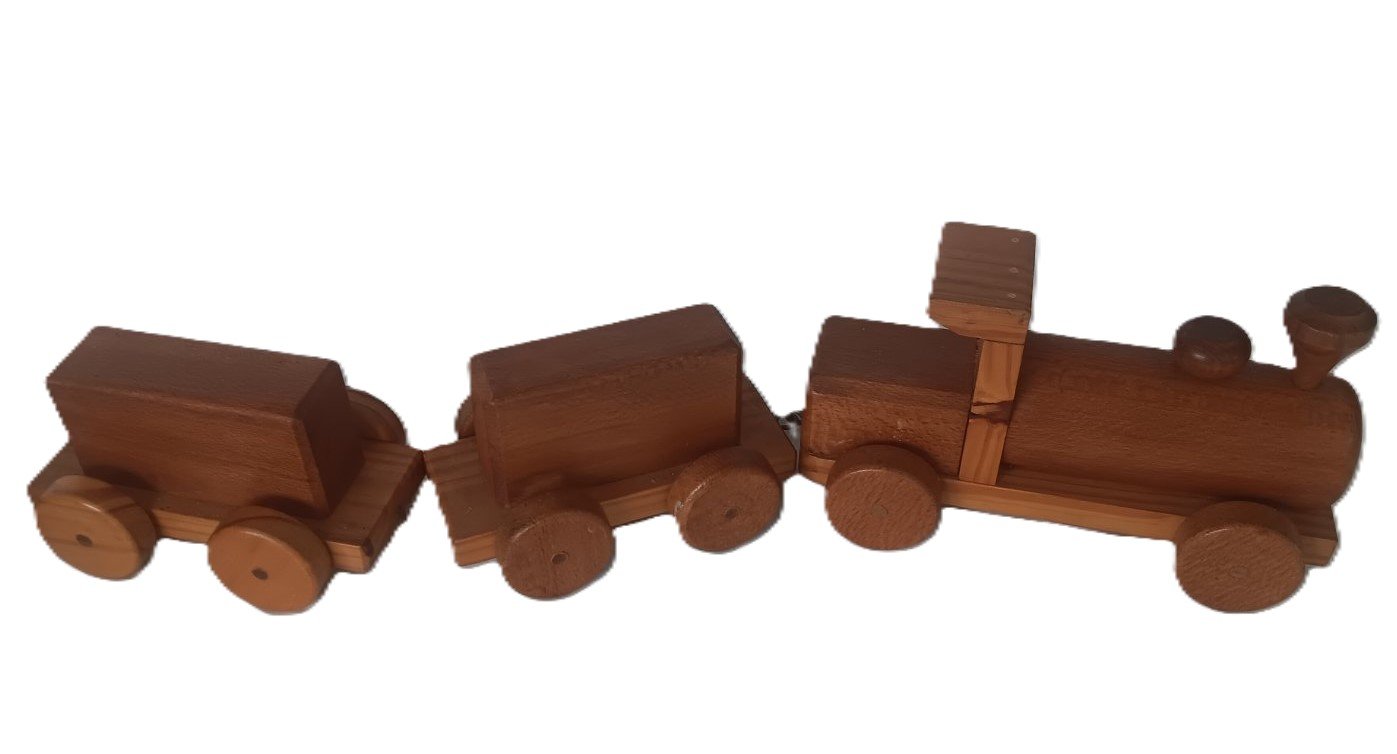 LOT 229 - Handmade Wooden Toy Train – Engine with Two Wagons