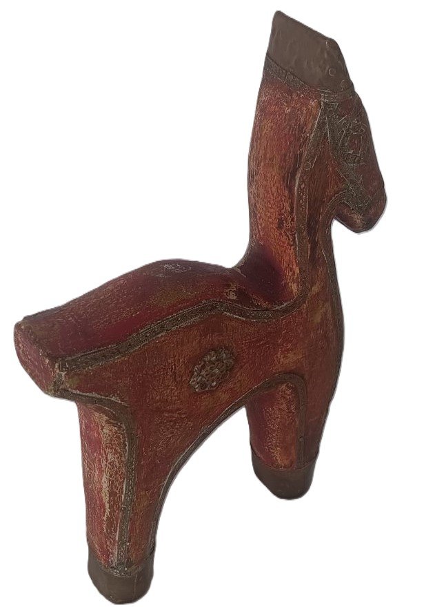 LOT 202 - Carved Folk Art Horse with Red Paint & Metal Trim - Image 2