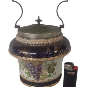 LOT 211 - Cobalt & Gilt Biscuit Barrel – Grape Motif, Pewter Lid