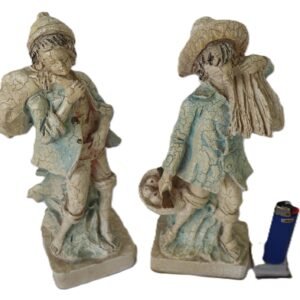 LOT 257 - Pair of crackle-glaze figurines – rustic boy & girl, signed