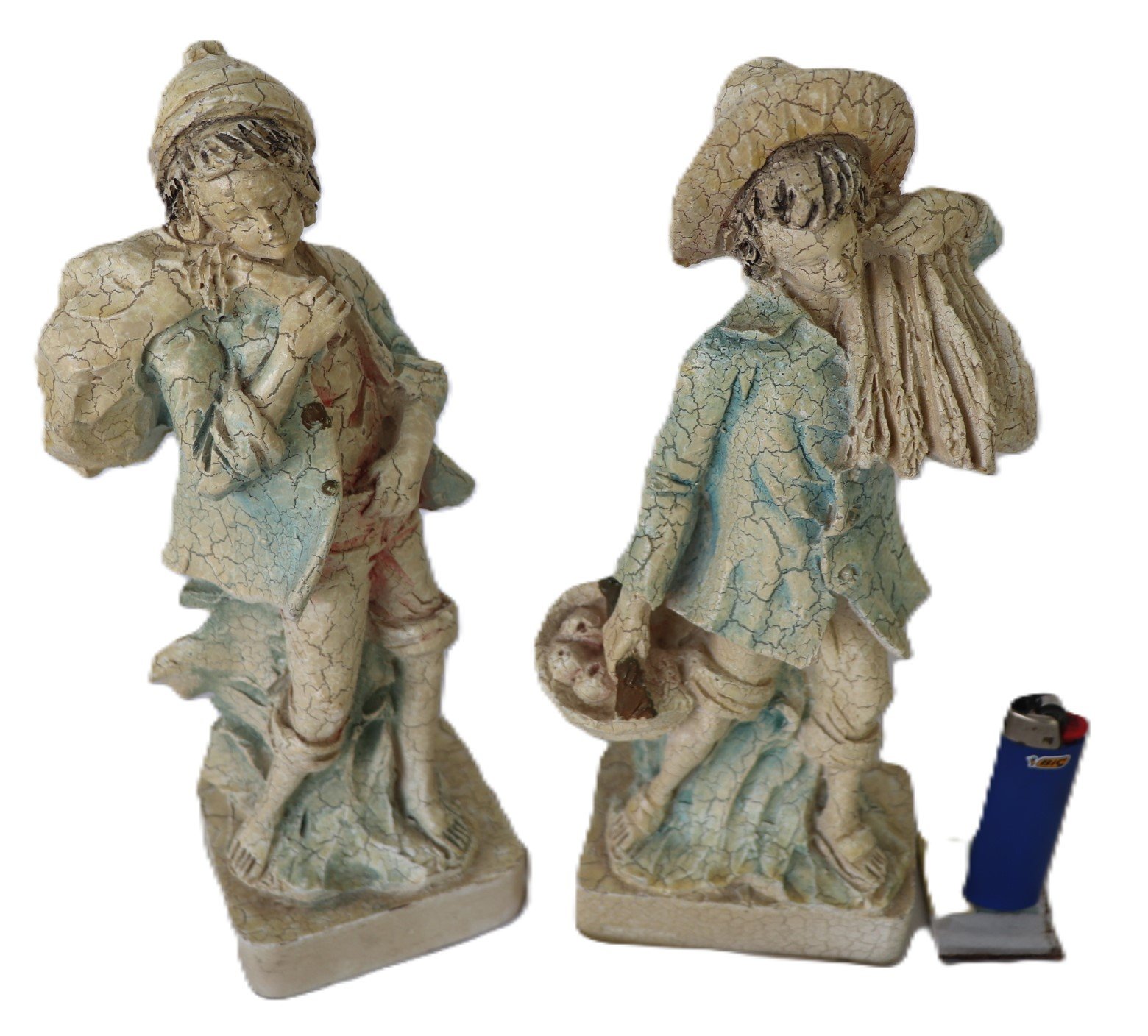 LOT 257 - Pair of crackle-glaze figurines – rustic boy & girl, signed