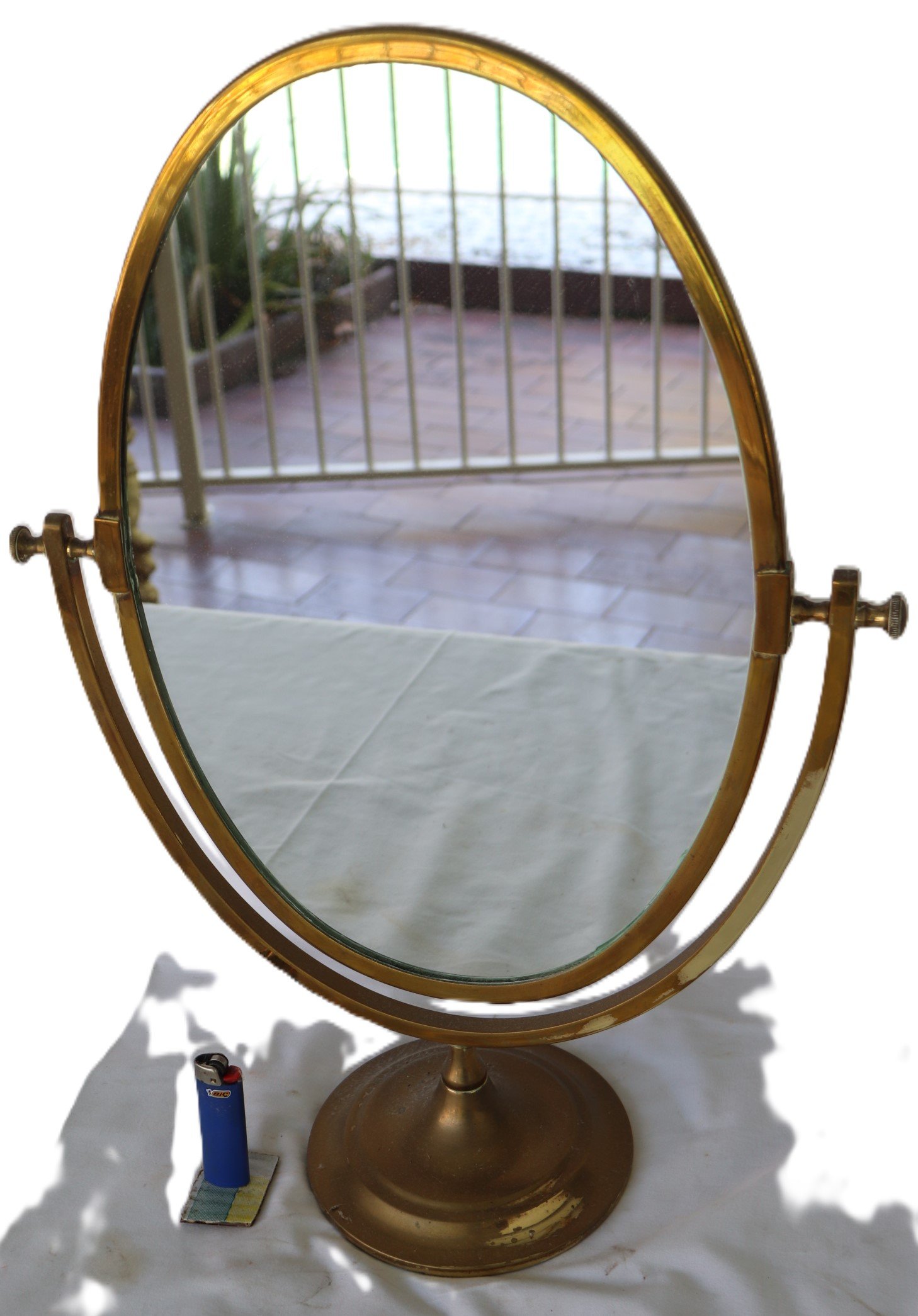 LOT 233 - Large Brass Tilt Vanity Mirror