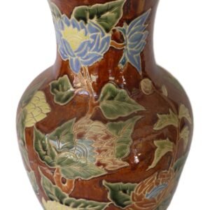 LOT 215 - Brown Glazed Pottery Vase with Lotus and Leaf Design