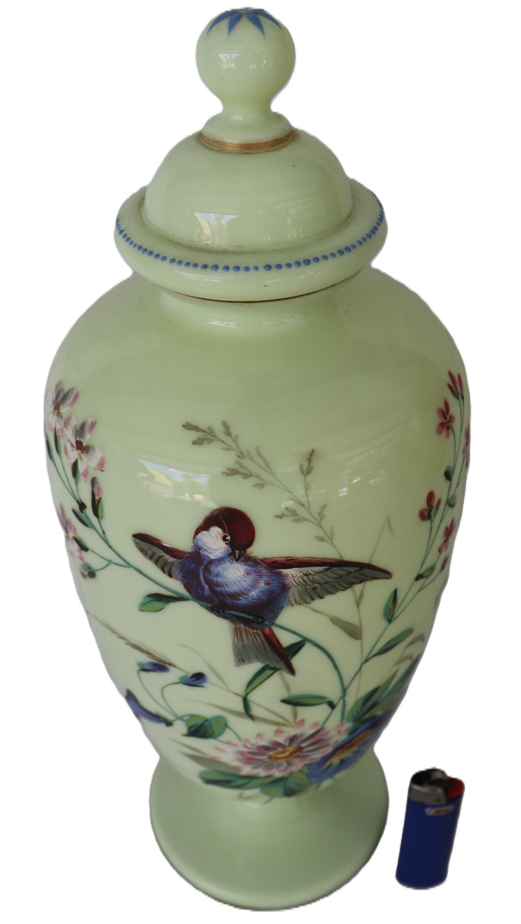 LOT 281 - Tall Lidded Porcelain Jar with Birds and Flowers