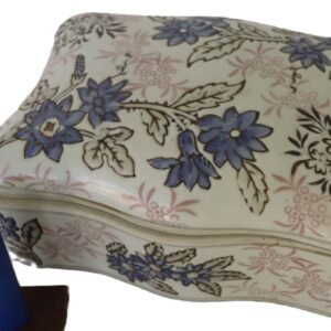 LOT 213 - Curved Ceramic Lidded Trinket Box with Blue Floral Pattern