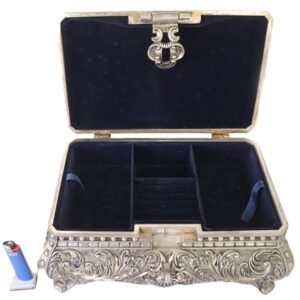 LOT 241 -Large Ornate Silver‑Tone Jewellery Casket with Velvet Interior