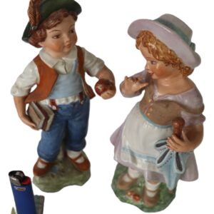 LOT 258 - Pair of Hand‑Painted Porcelain Figures — Boy & Girl (Marked)