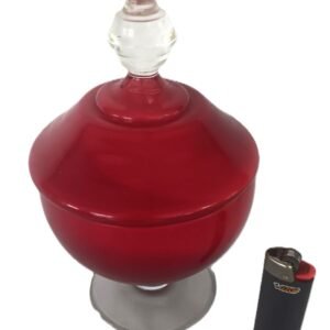 LOT 212 - Covered Red Cased‑Glass Compote on Foot — Clear Finial