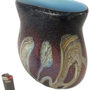 LOT 276 - Studio art glass vessel — black with blue interior & abstract trails