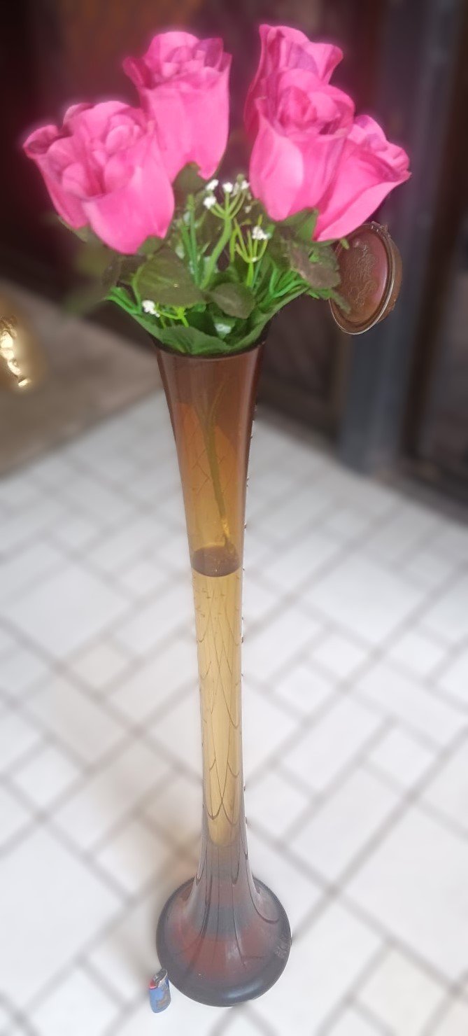 LOT 287 - Tall amber trumpet floor vase - Image 2