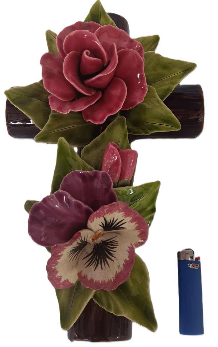 LOT 229 - Capodimonte wall cross with floral decoration