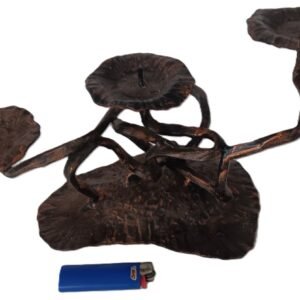 LOT 104 - Wrought iron three-branch candle holder