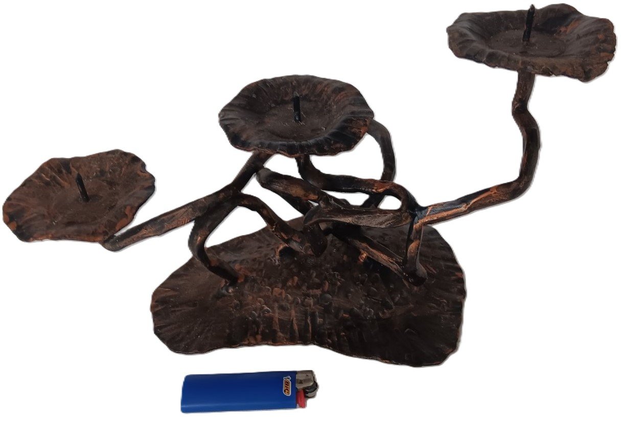 LOT 104 - Wrought iron three-branch candle holder
