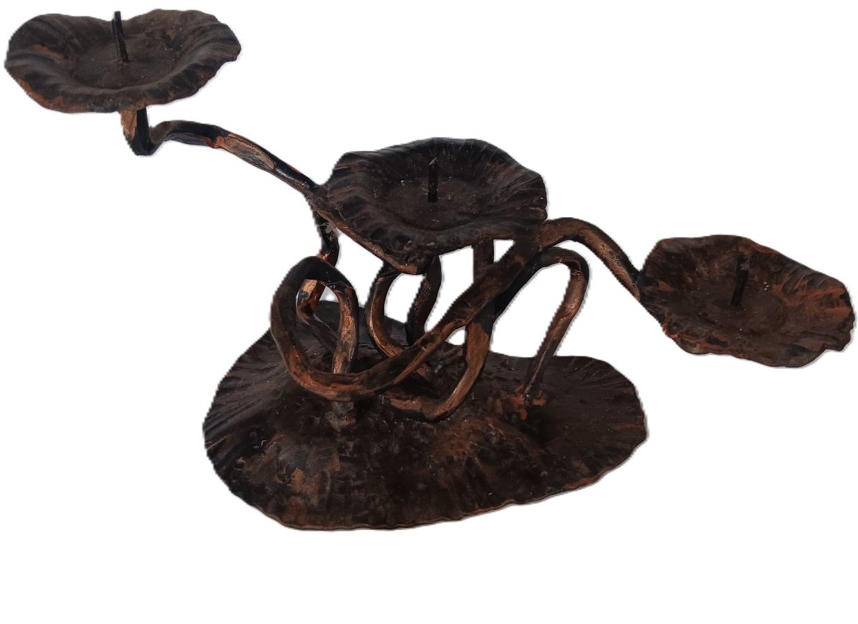 LOT 104 - Wrought iron three-branch candle holder - Image 2