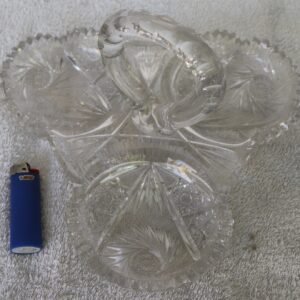 LOT 216 - Cut Crystal Three‑Section Handled Basket Dish