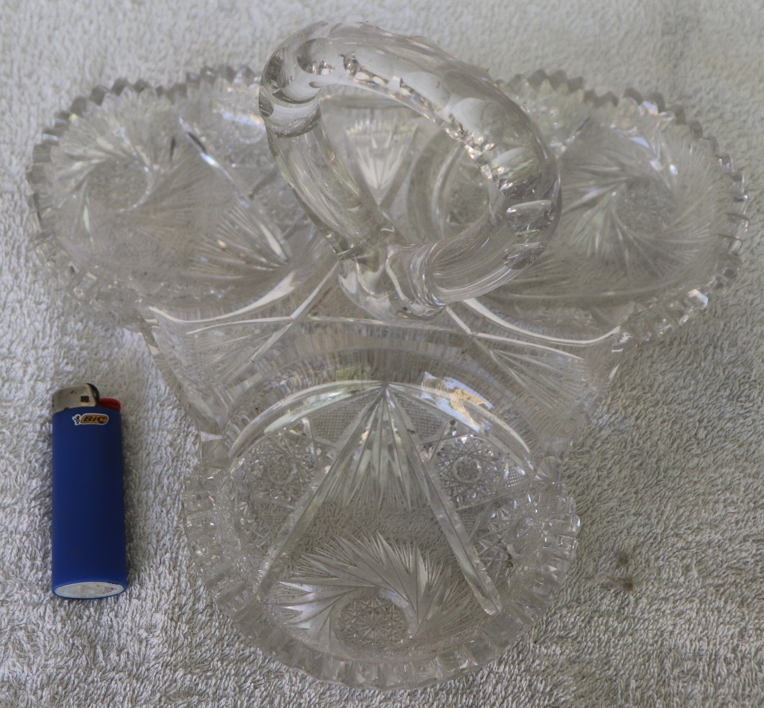 LOT 216 - Cut Crystal Three‑Section Handled Basket Dish