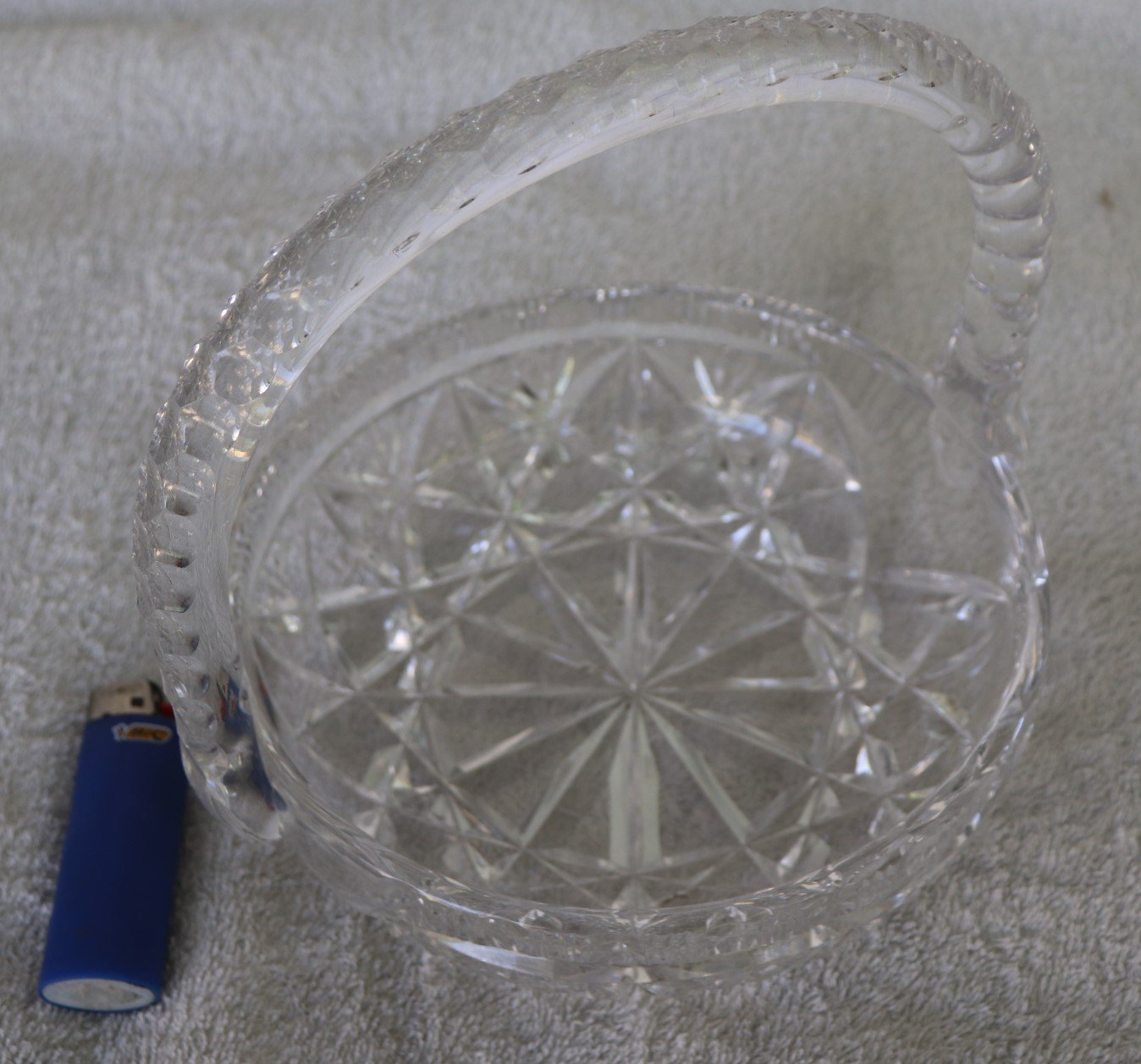 LOT 215 - Cut Crystal Round Basket Dish with Handle