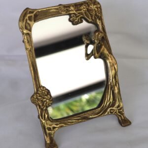 Art Nouveau style gilt table mirror with lady holding a hand mirror