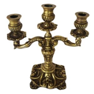 vintage brass three-arm candelabra front view