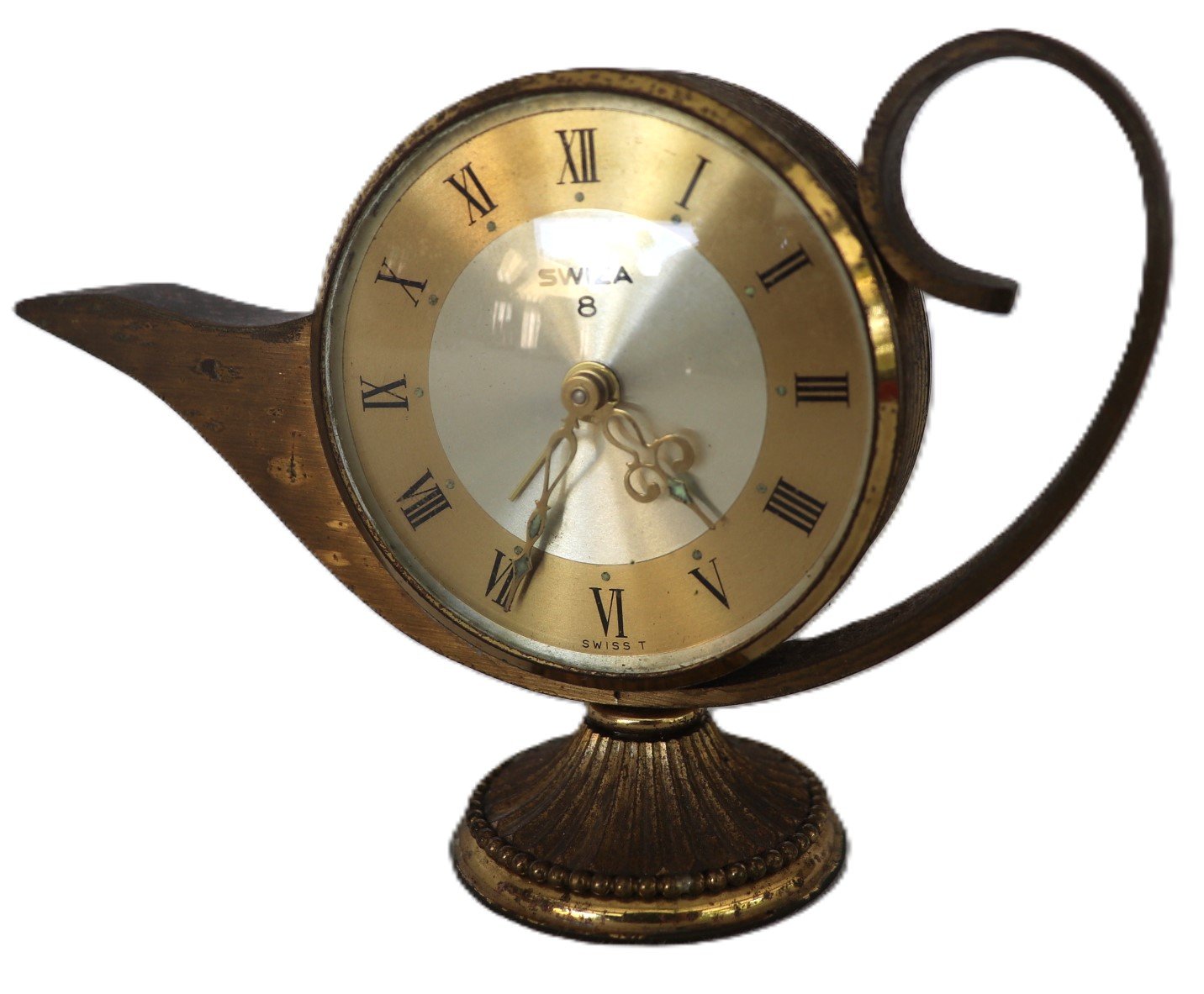 front view of Swiza Aladdin lamp brass clock