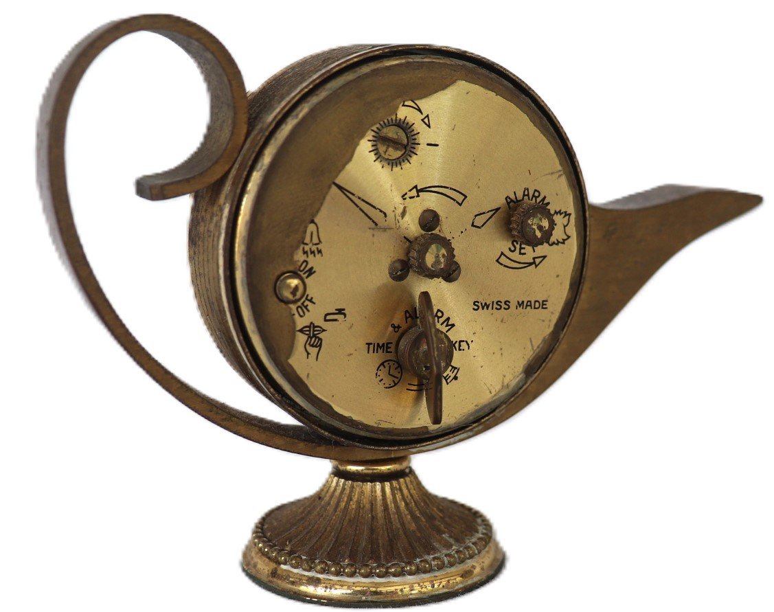 rear view showing Swiss alarm wind-up mechanism