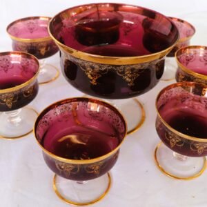 amethyst glass punch bowl with six matching cups