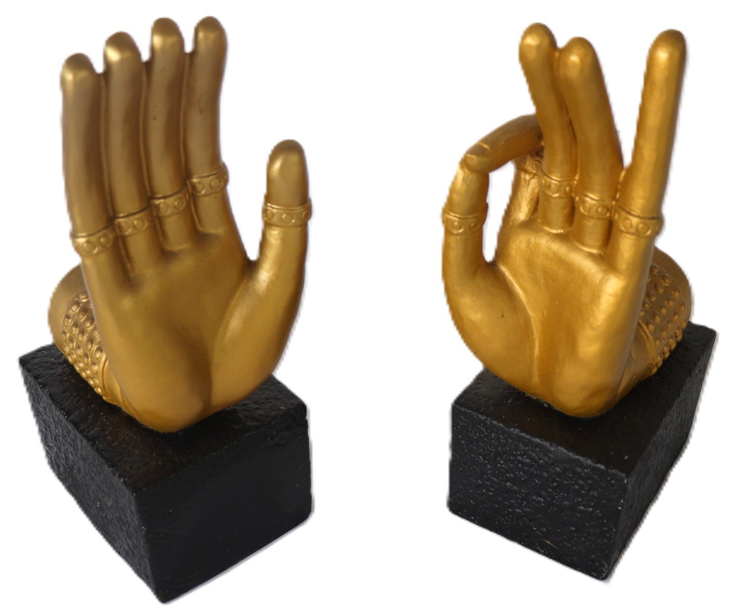 Lot FRZ-0042 - Pair of Gold-Finish Mudra Hand Sculptures (Bookends) (image 2)