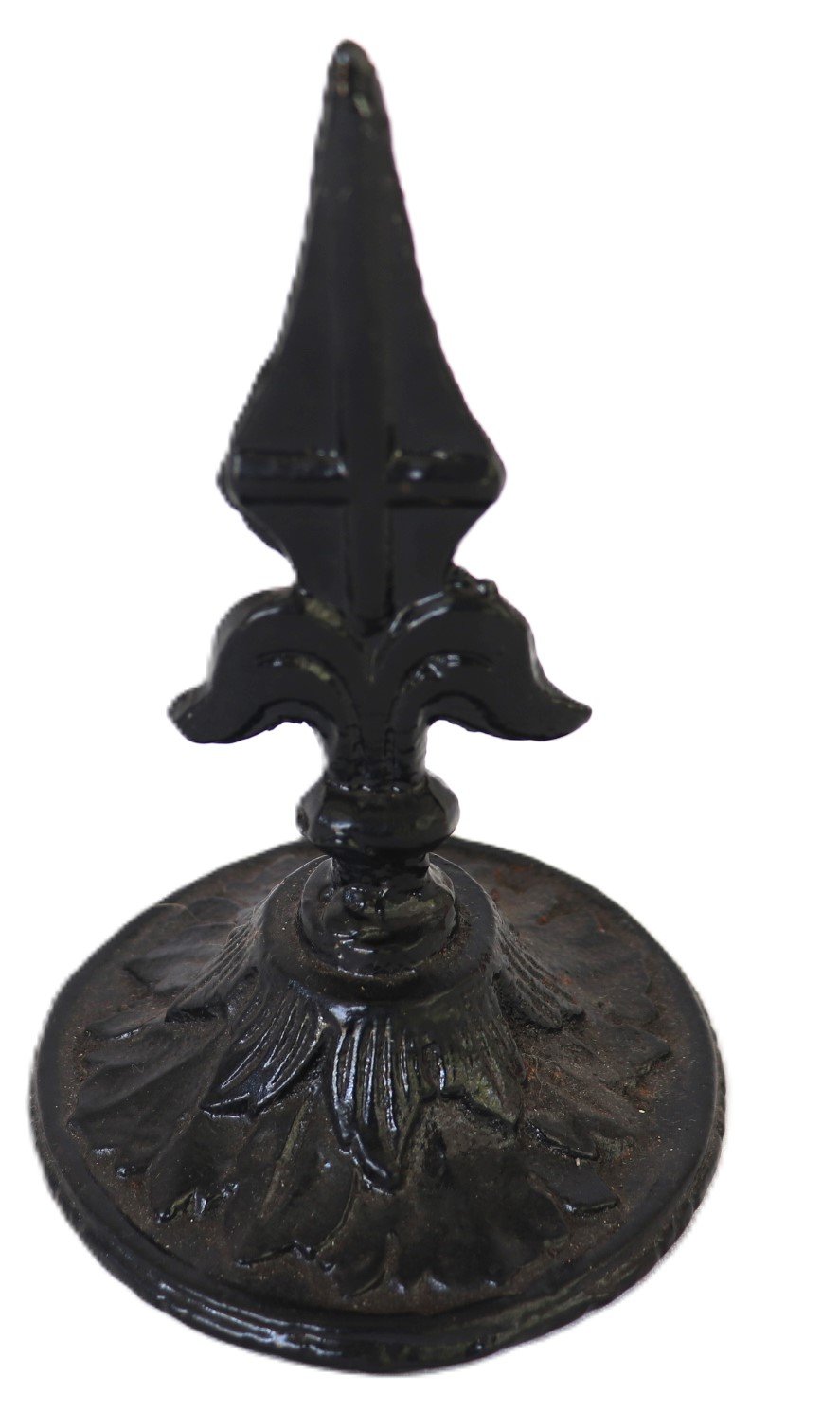 cast iron fleur-de-lis finial with round base front view