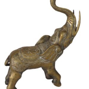 vintage solid brass elephant statue trunk up left view