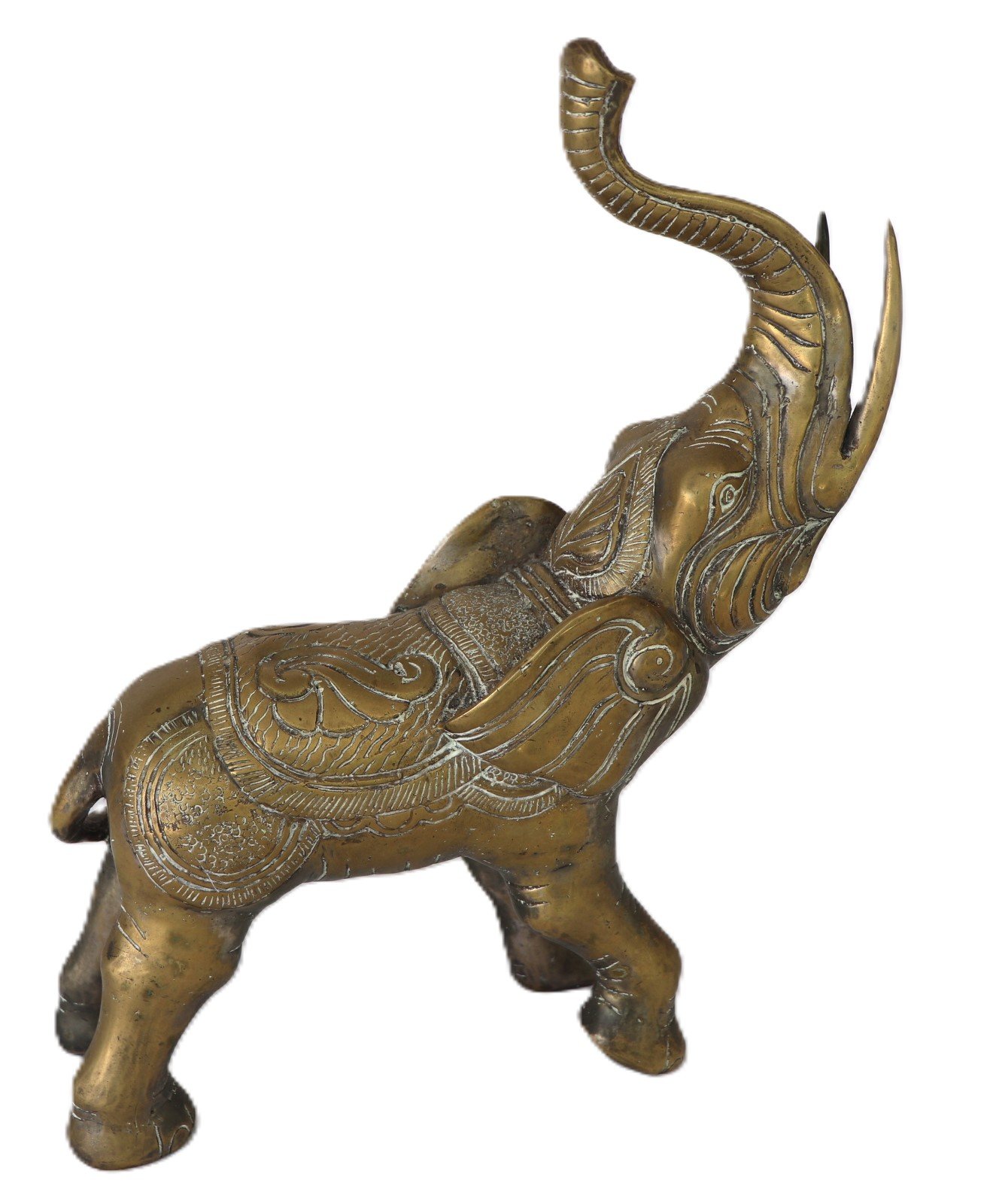 vintage solid brass elephant statue trunk up left view