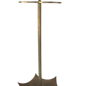 vintage brass umbrella stand with umbrella-shaped base and ornate handle