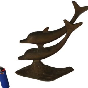 Brass double dolphin figurine with lighter for scale