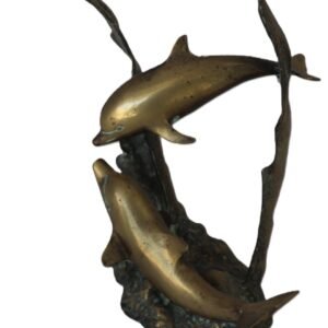Brass dolphin pair sculpture with lighter for scale