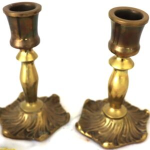 pair of vintage brass candlesticks with decorative square bases