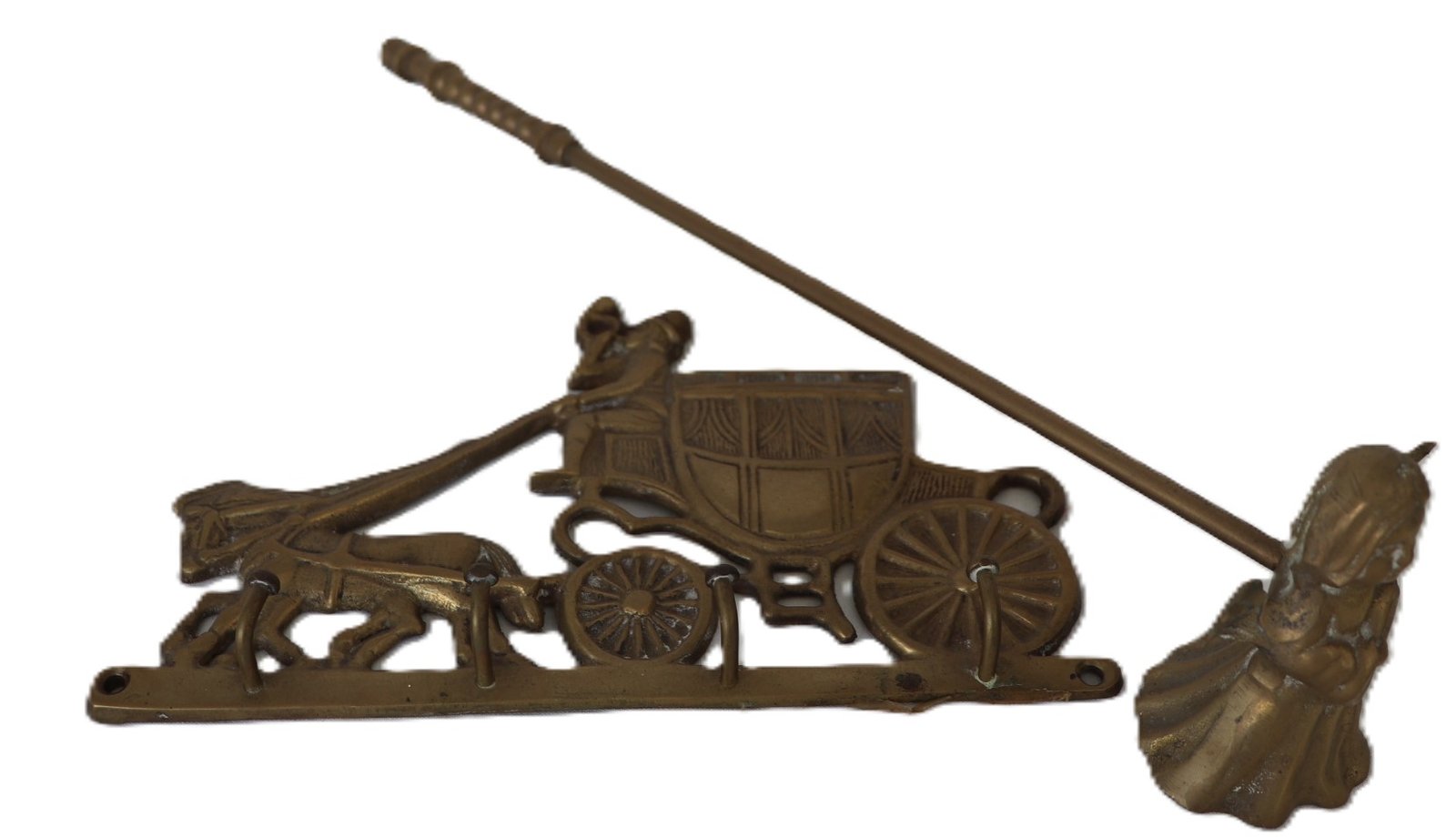 vintage brass coach scene wall hook with horse and carriage