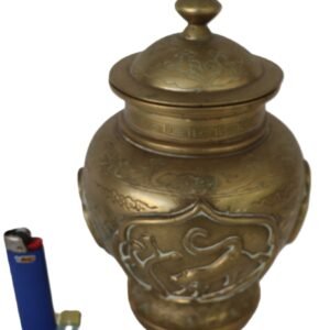 vintage brass lidded jar with dragon design