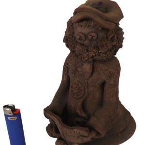 handcrafted clay figure with textured robe and curly hair