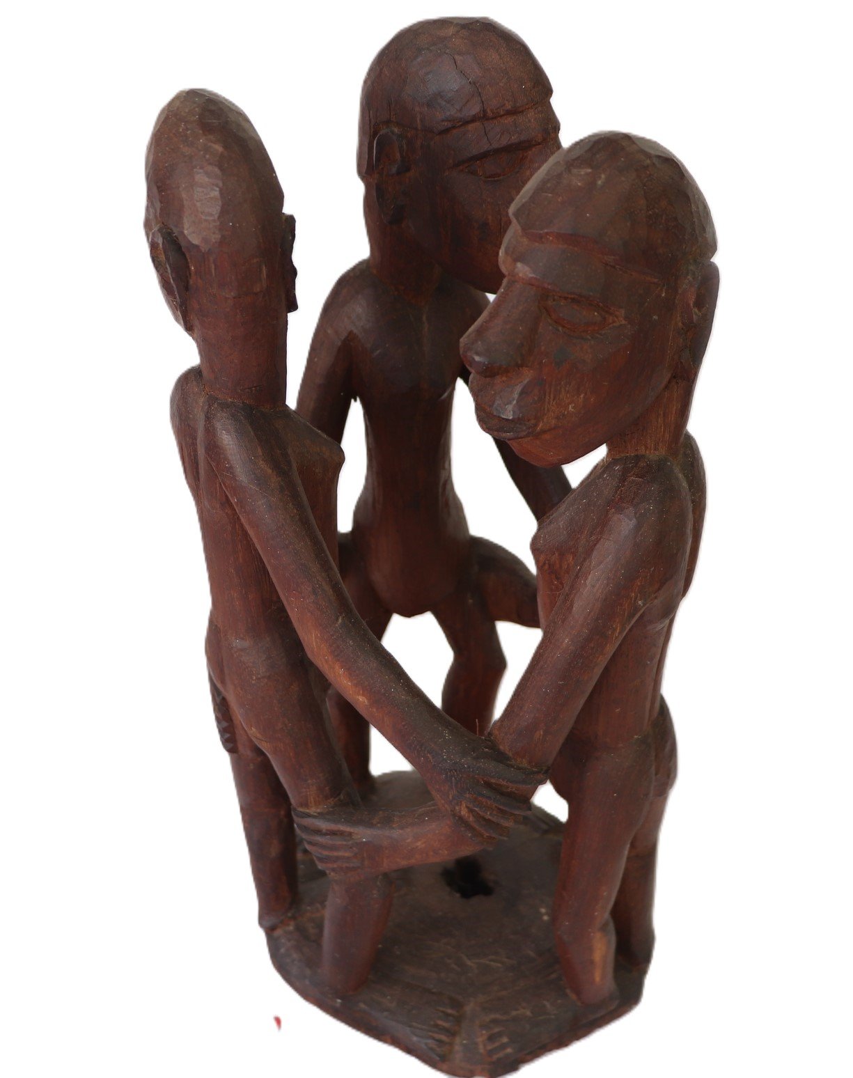 three-figure tribal wood sculpture