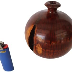 hand turned wooden vase with natural split and gloss finish