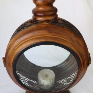 wooden lantern with glass candle holder
