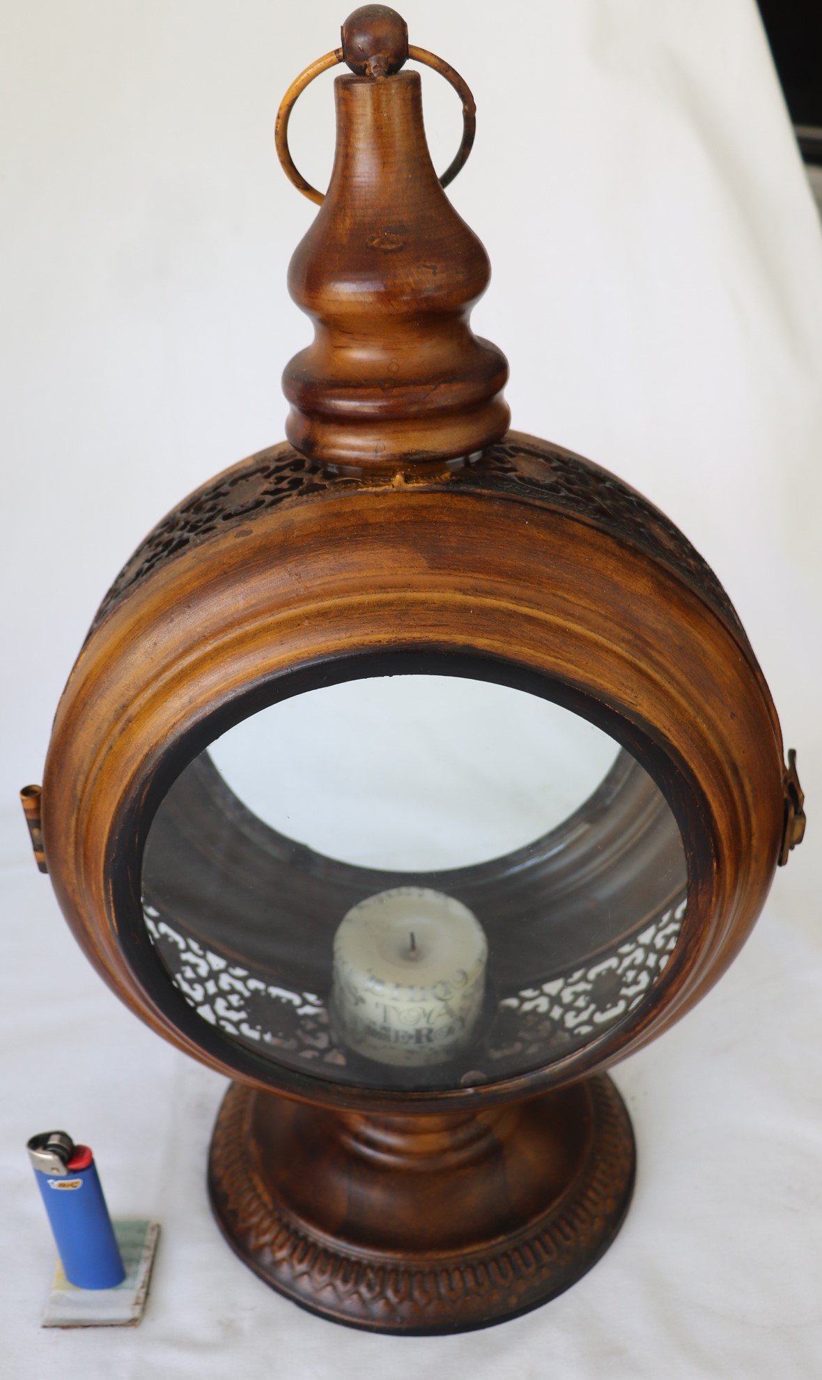 wooden lantern with glass candle holder