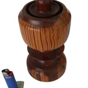 turned wooden candle holder with metal insert