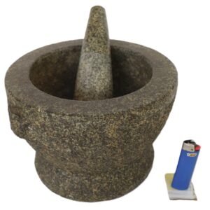 Granite mortar and pestle front view