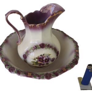 Vintage floral jug and basin set with lilac and gold trim