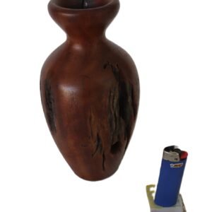 hand turned timber vase with lighter for scale