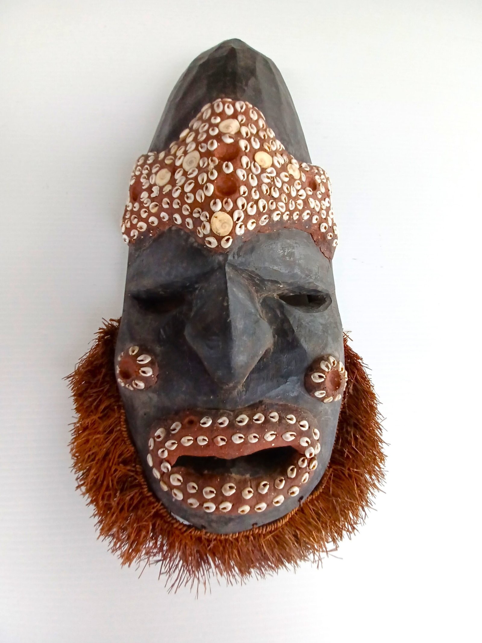 Papua New Guinea Cowrie-Shell Mask with Coconut-Fiber Beard